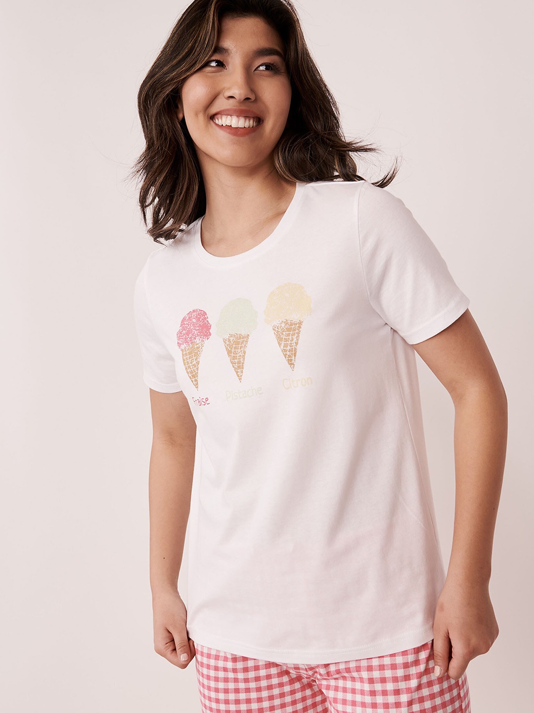 

La Vie en Rose Women White Printed Pure Cotton Lounge Tshirt