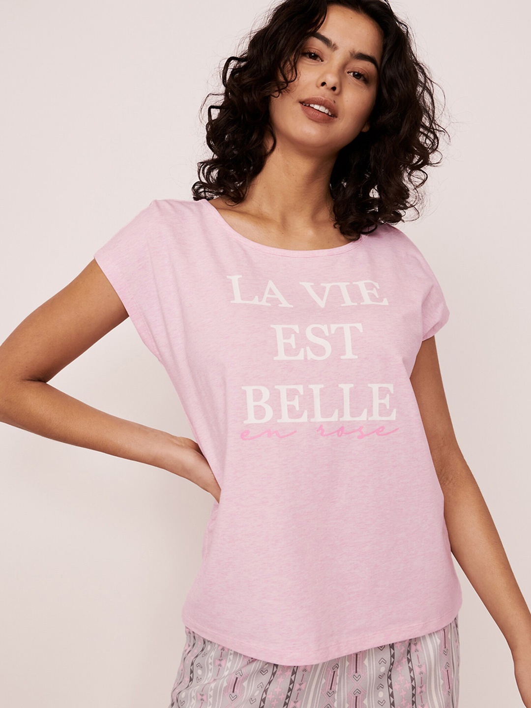 

La Vie en Rose Women Pink Printed Lounge T-shirts