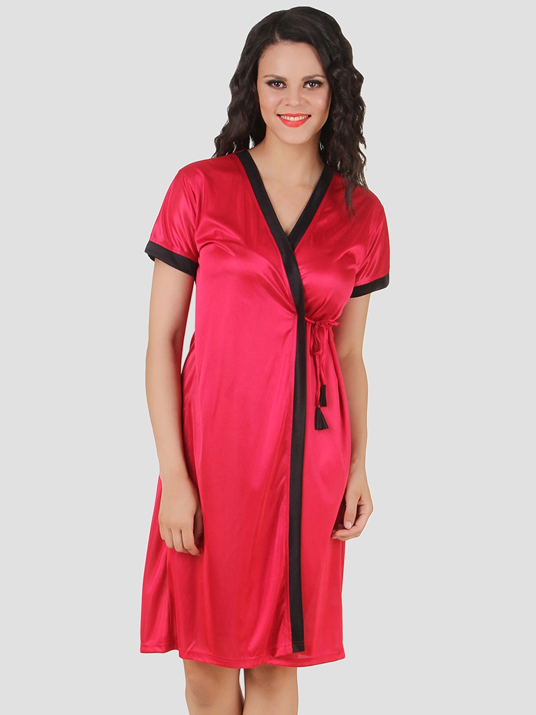 

Fasense Women Pink Solid Satin Robe