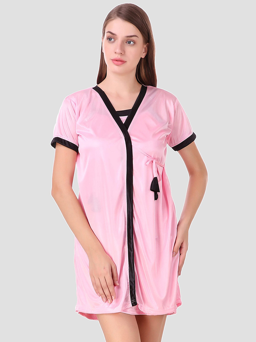

Fasense Women Pink Solid Satin Wrap Robe