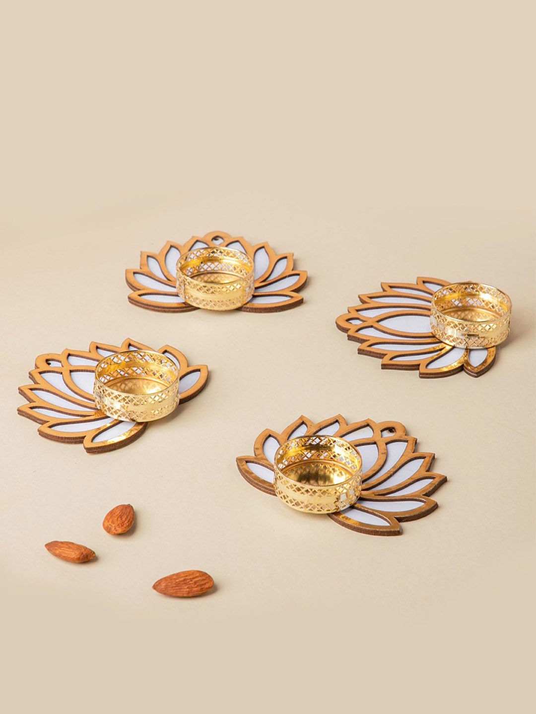 

Nestasia Set Of 4 White & Gold-Toned Lotus Tealight Candle Holders