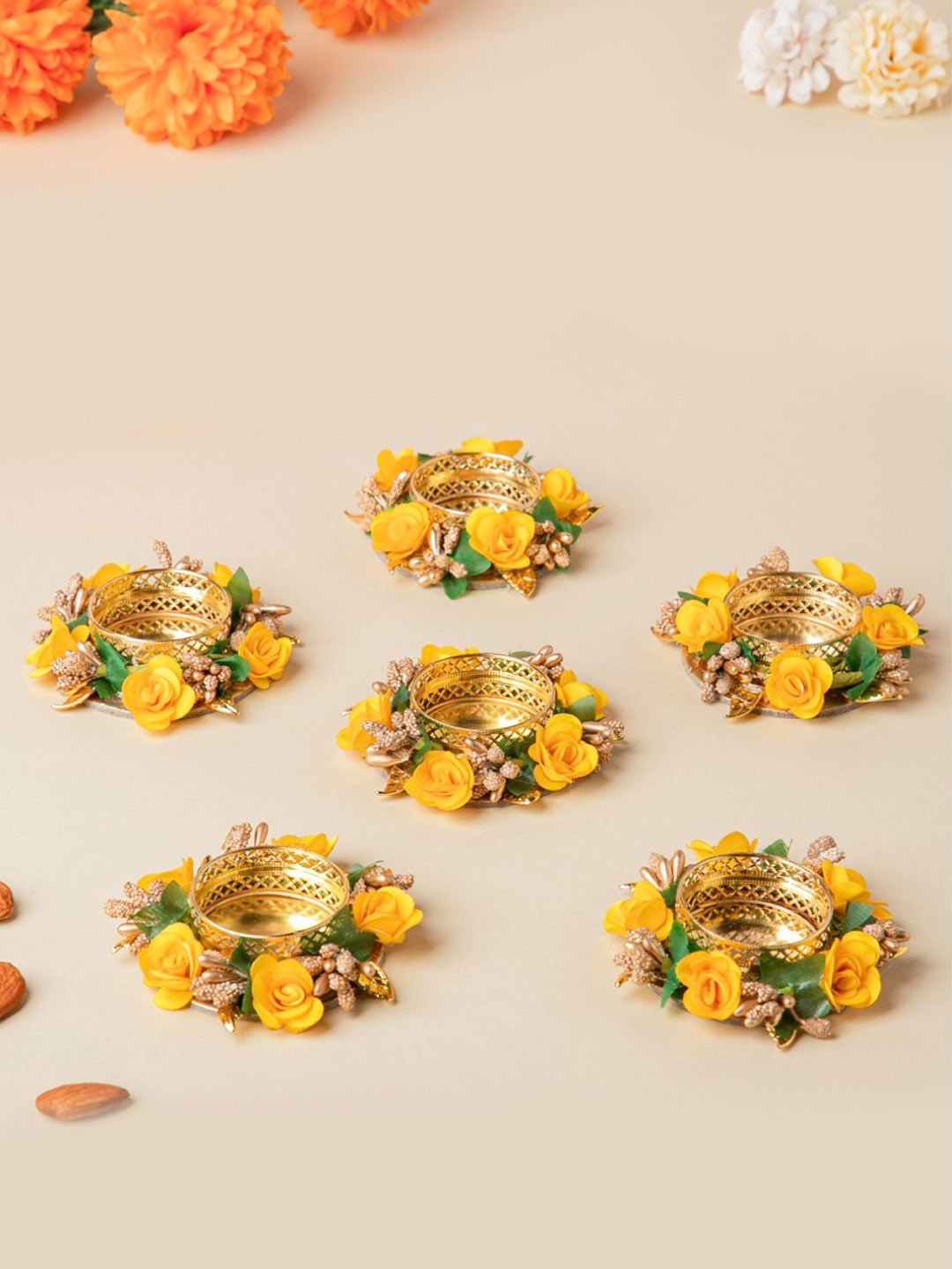 

Nestasia Set of 6 Yellow Textured Tea-light Candle Holders