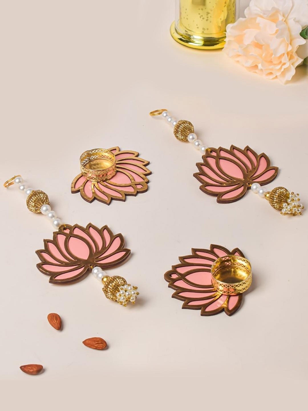 

Nestasia Set Of 2 Peach Colored Lotus Wall Decor With Tealight Candle Holders