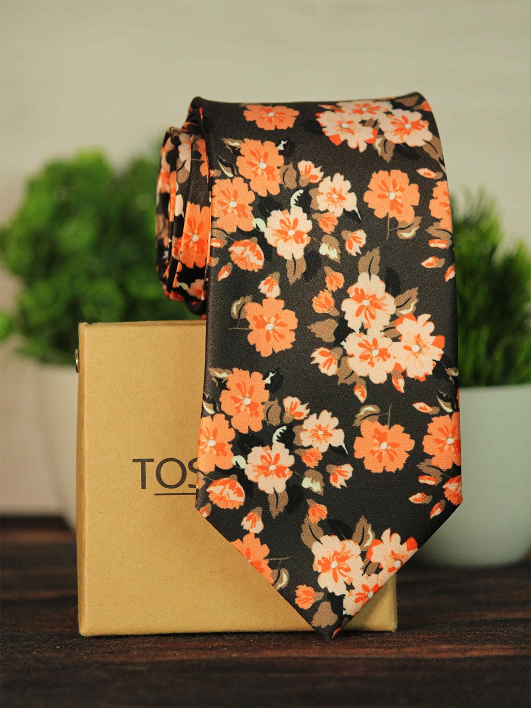 

Tossido Men Brown & Orange Printed Broad Tie