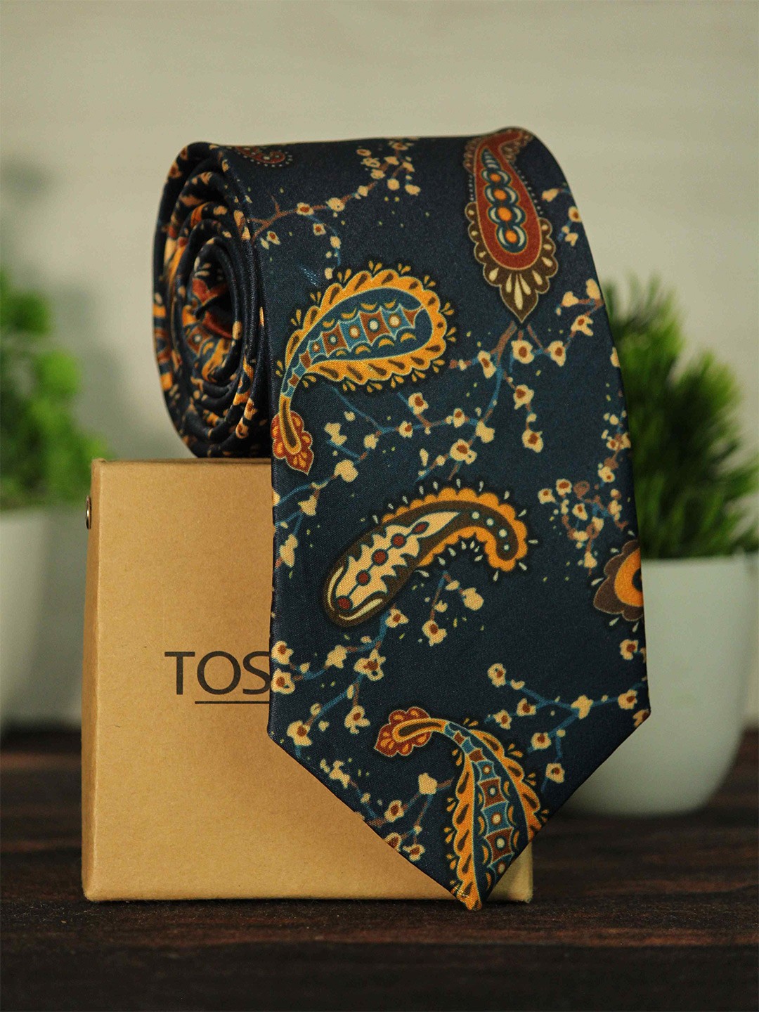 

Tossido Men Blue & Yellow Micro Fiber Printed Broad Tie