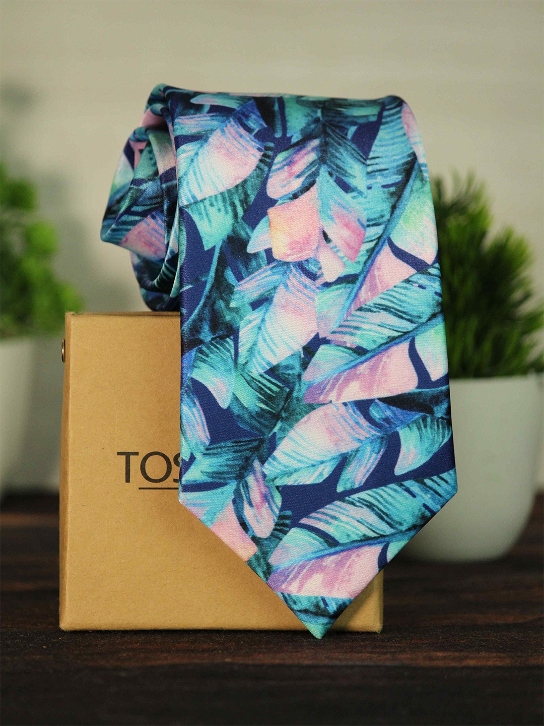 

Tossido Men Blue & Peach-Coloured Printed Broad Tie