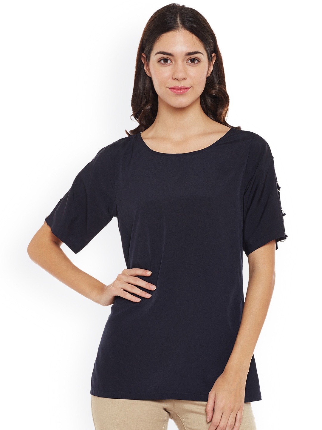 

WISSTLER Women Navy Blue Solid Top