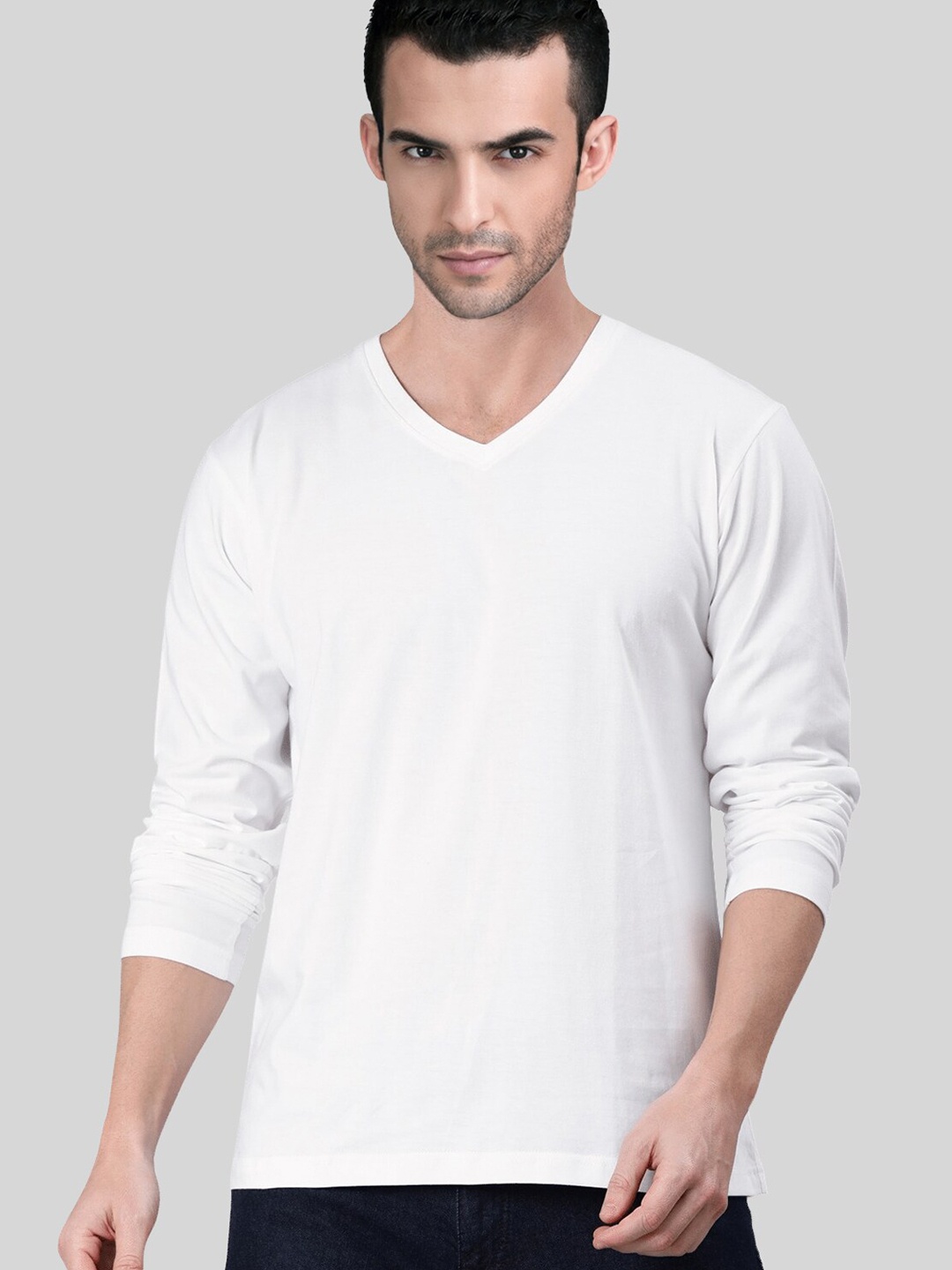 

Pootlu Men White V-Neck Pure Cotton T-shirt