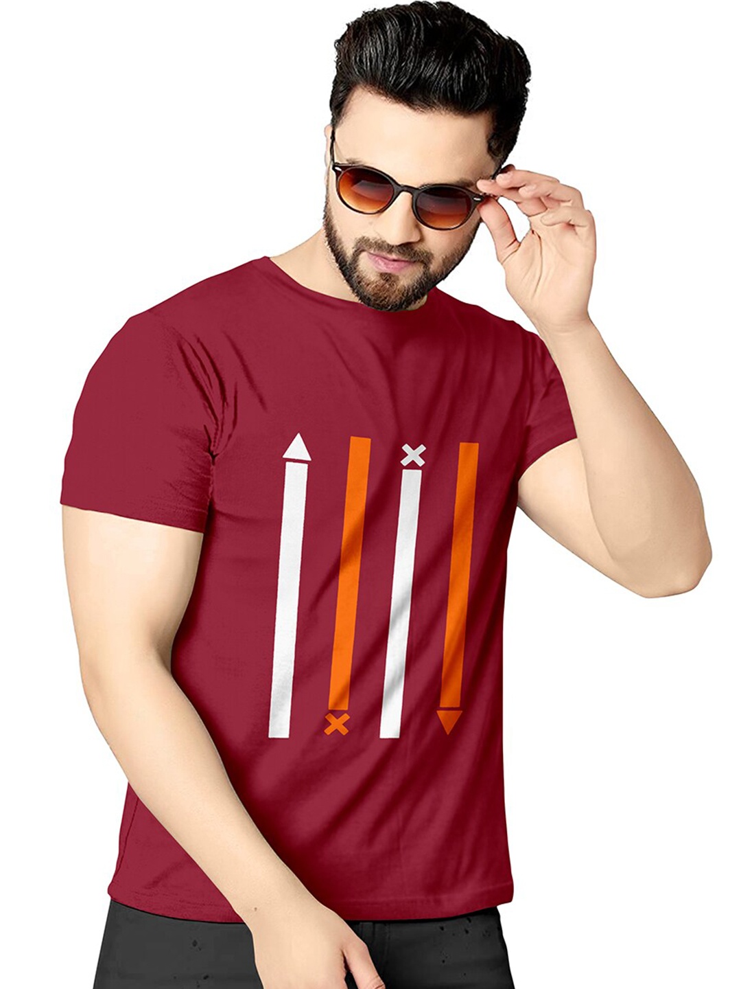 

KAJARU Men Maroon & White Printed T-shirt