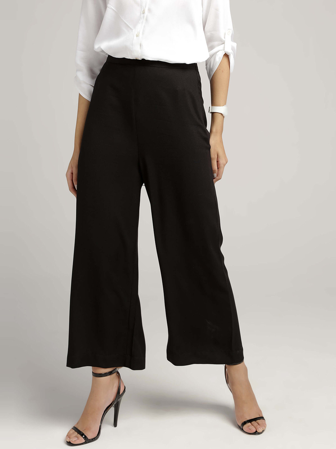 

IDK Women Black Loose Fit High-Rise Trousers