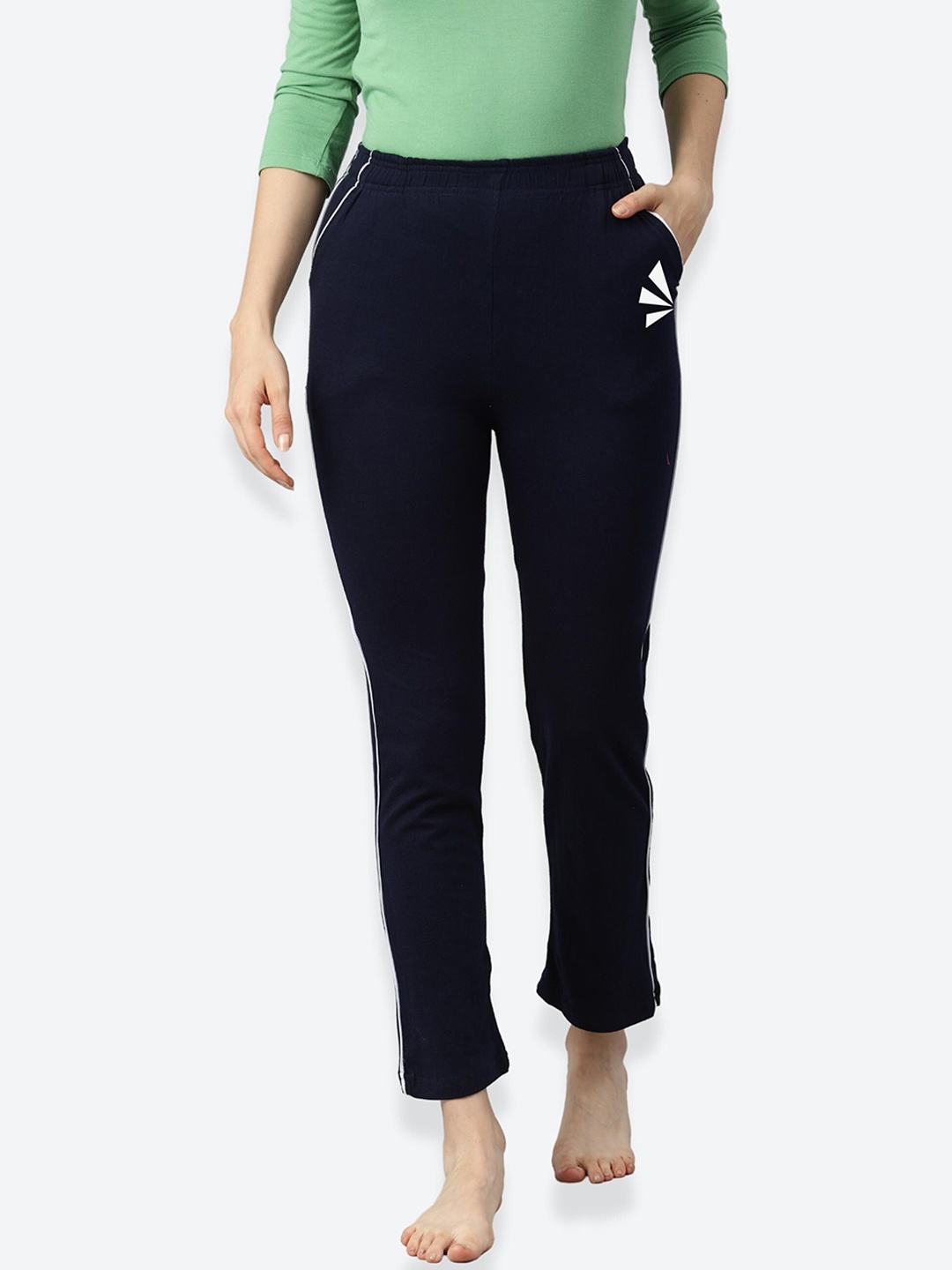 

NOT YET by us Women Navy Blue Pure Cotton Lounge Pants