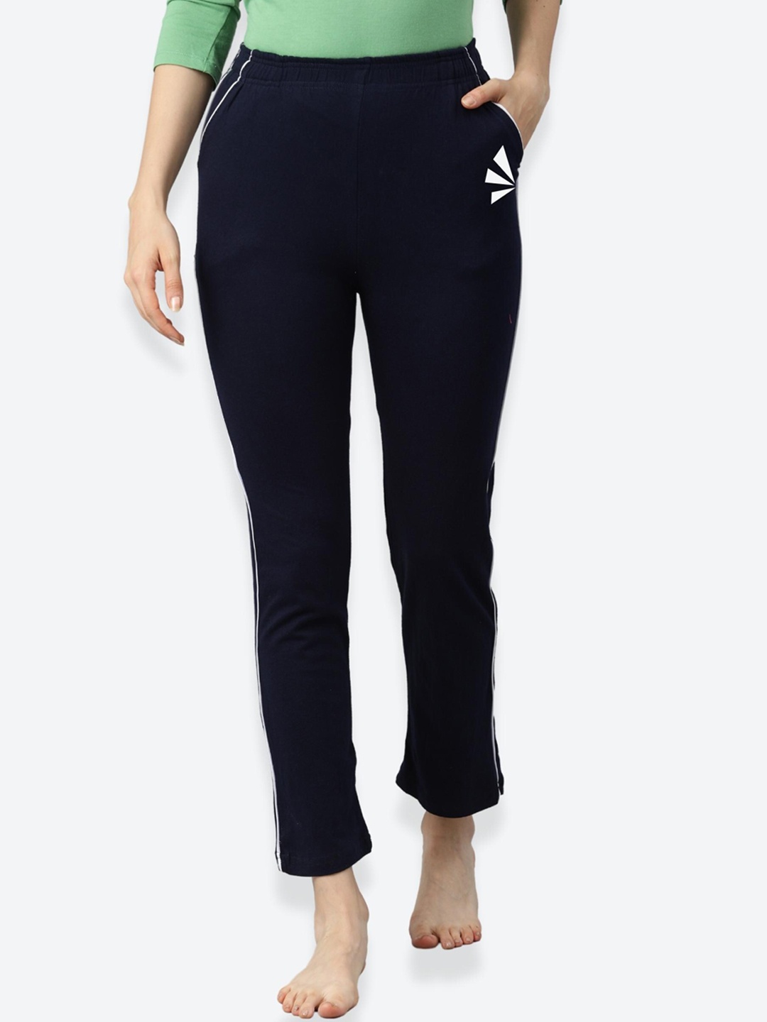 

NOT YET by us Women Navy Blue Printed Piping Lounge Pant