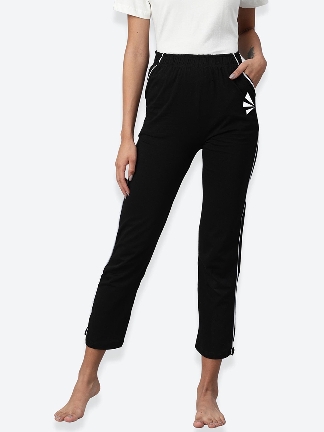 

NOT YET by us Women Black Piping Lounge Pants