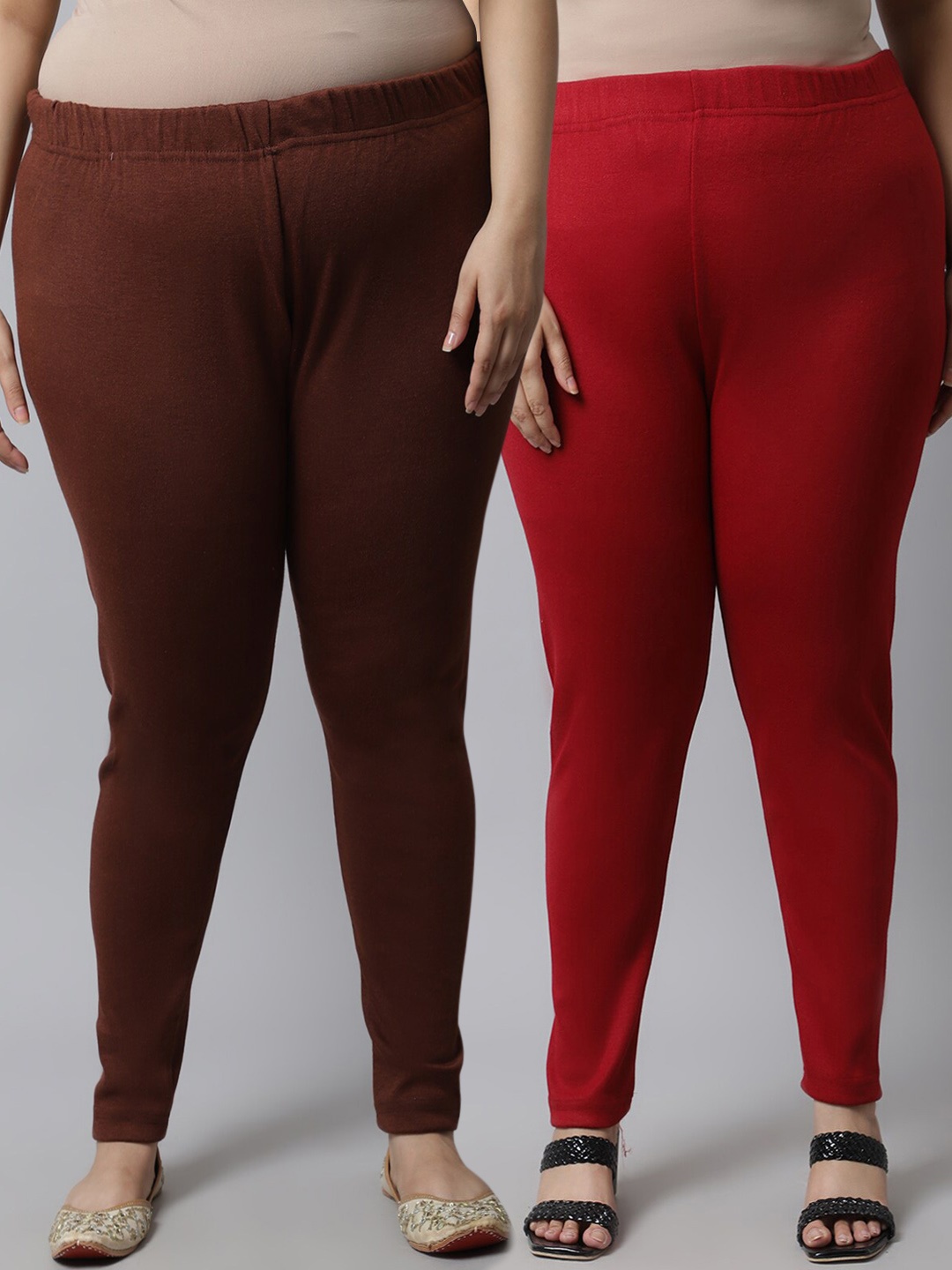

TAG 7 Women Pack Of 2 Plus Size Solid Ankle-Length Woolen Leggings, Maroon