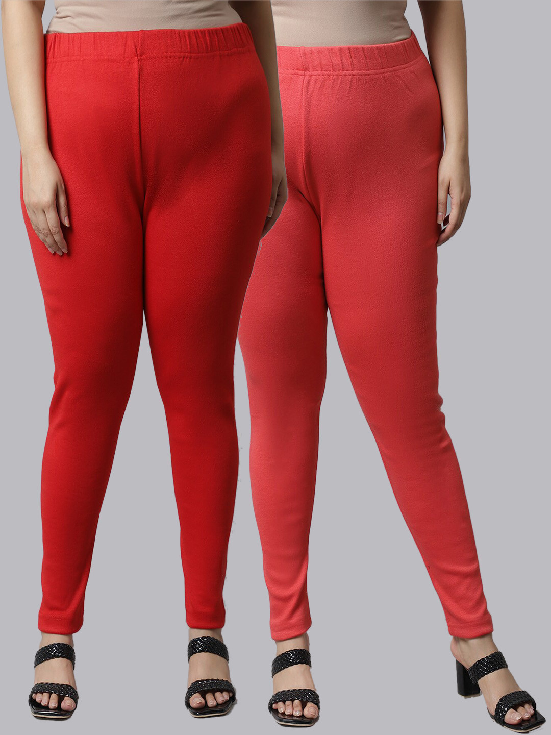 

TAG 7 Women Pack Of 2 Plus Size Solid Ankle-Length Leggings, Peach