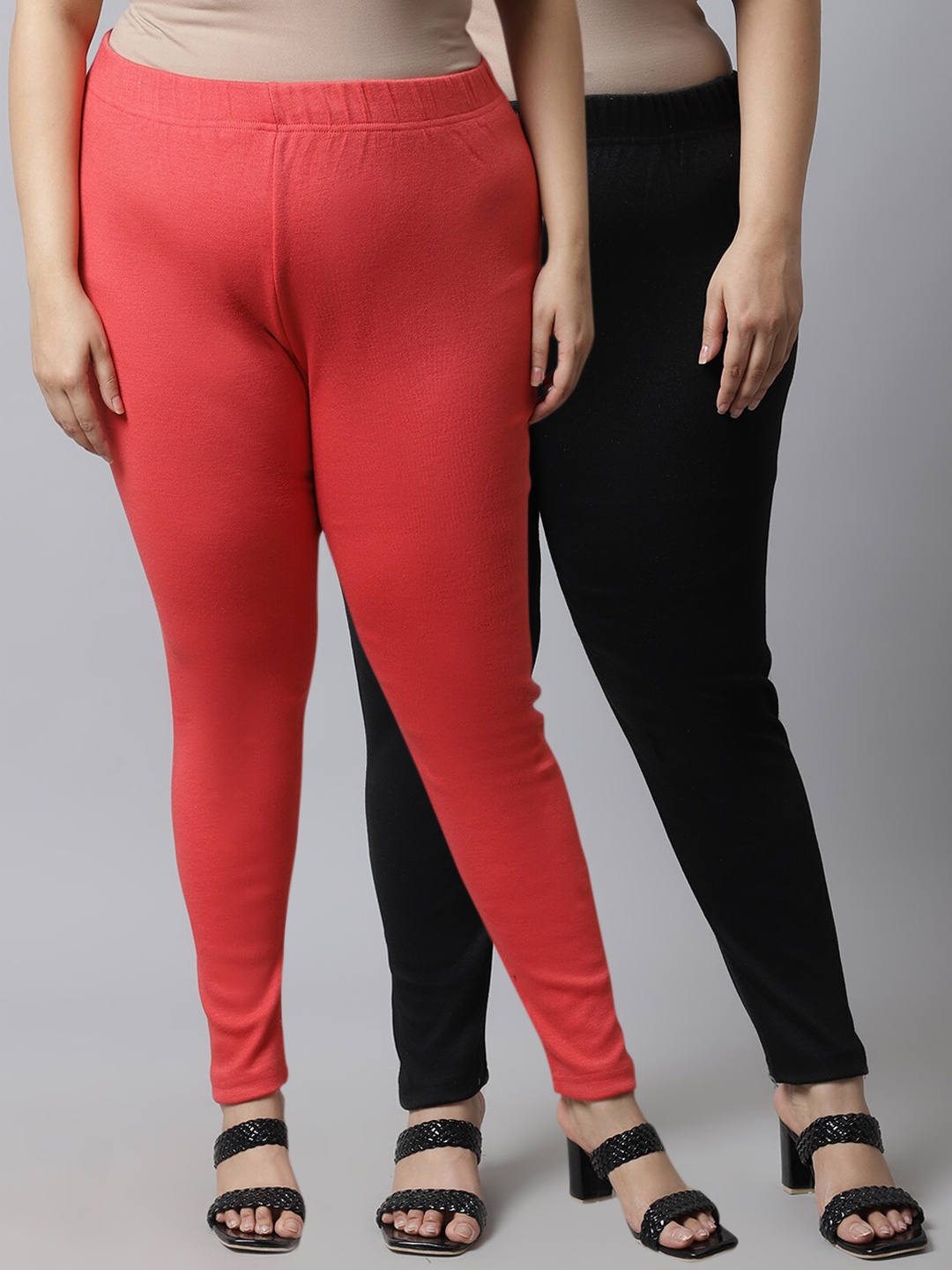 

TAG 7 Women Pack Of 2 Plus Size Solid Ankle-Length Leggings, Peach