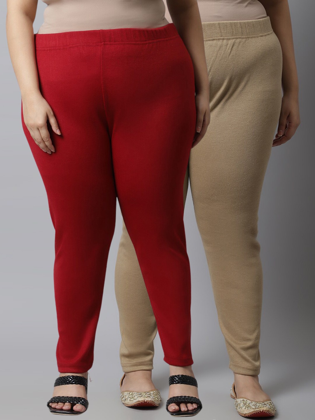 

TAG 7 Women Pack Of 2 Plus Size Solid Ankle-Length Leggings, Maroon