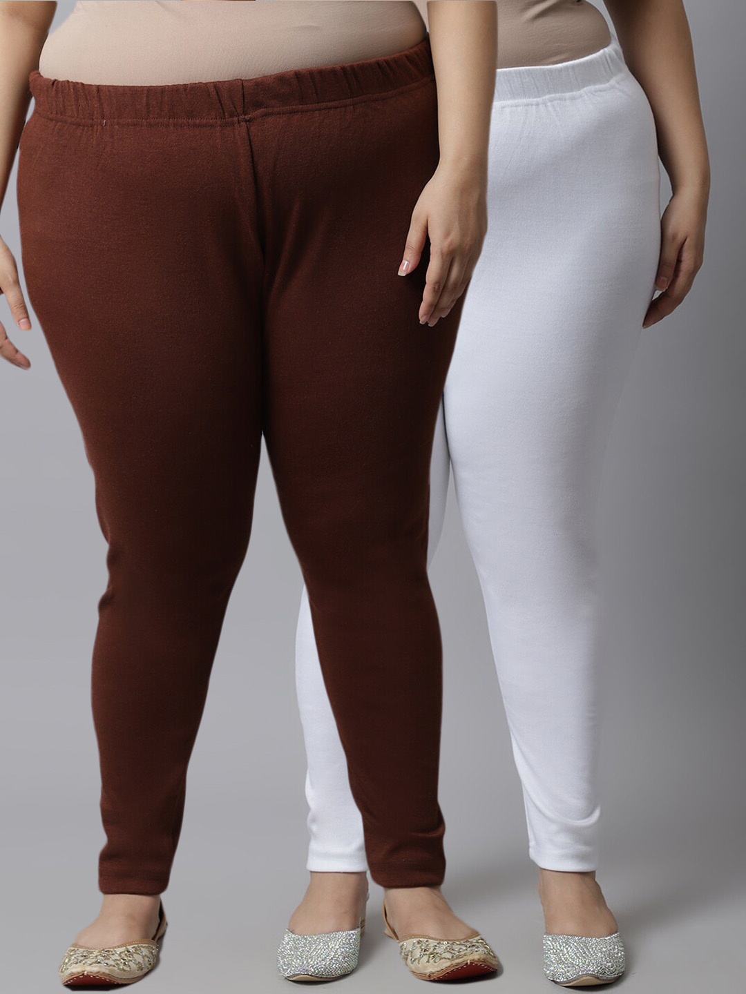 

TAG 7 Plus Size Women Pack of 2 Solid Ankle-Length Leggings, Brown