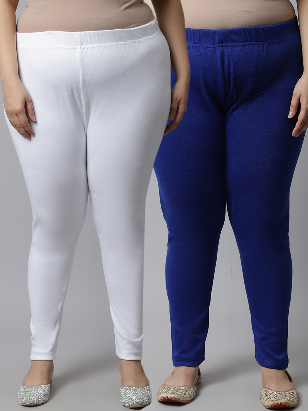 

TAG 7 Plus Size Women Pack of 2 Solid Ankle-Length Leggings, White