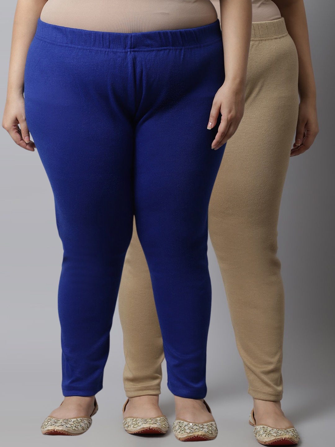

TAG 7 Women Pack Of 2 Plus Size Solid Ankle-Length Leggings, Beige