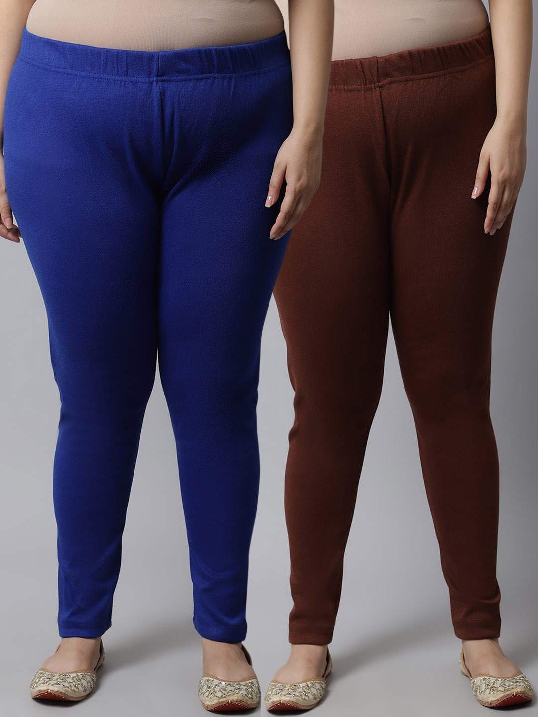 

TAG 7 Plus Size Women Pack of 2 Solid Ankle-Length Leggings, Brown