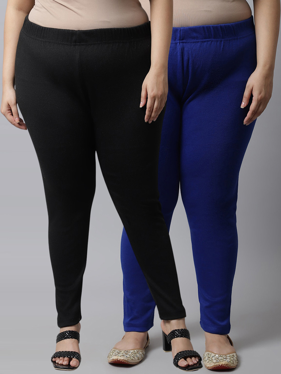 

TAG 7 Plus Size Women Pack of 2 Solid Ankle-Length Leggings, Black