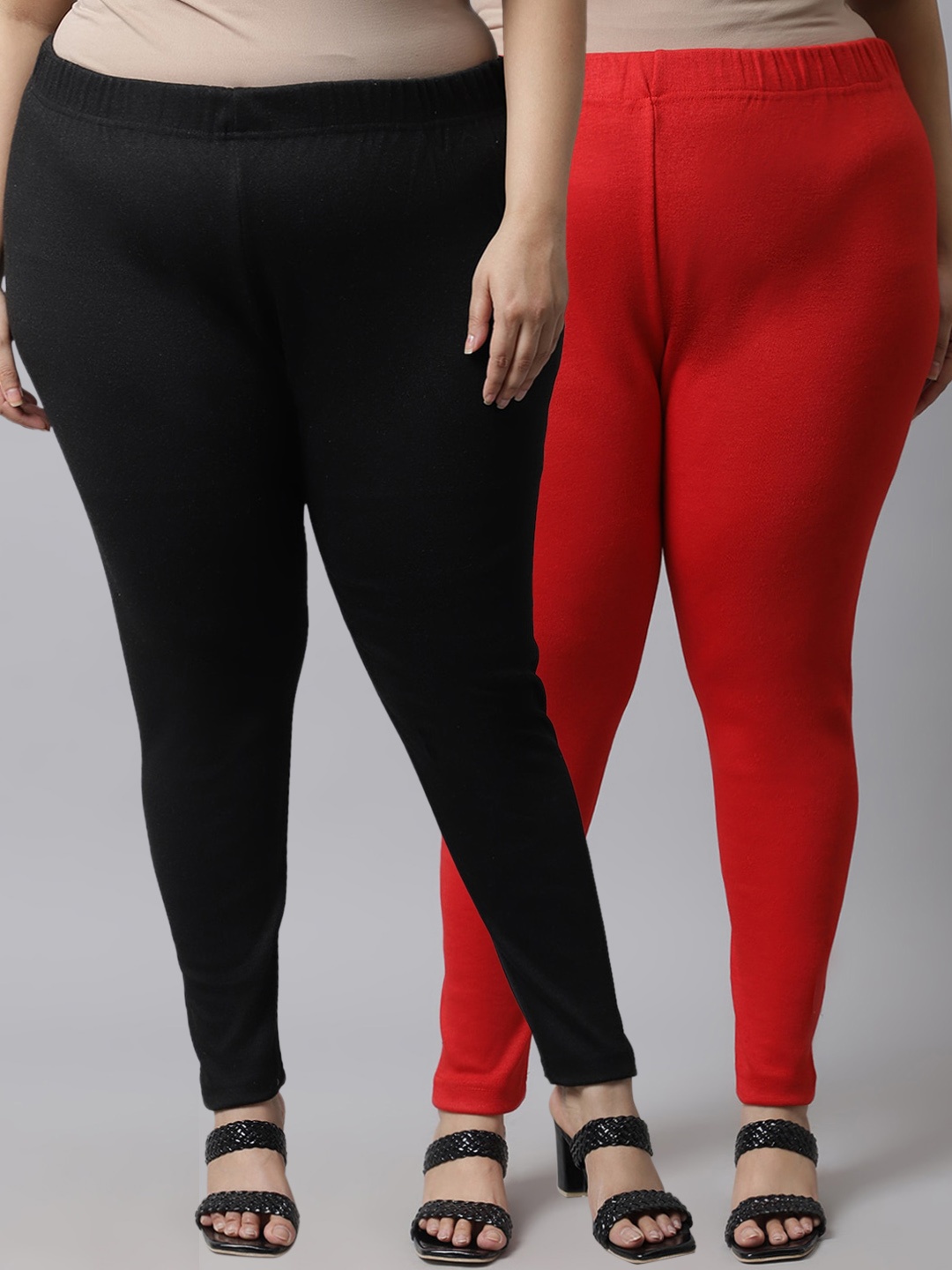 

TAG 7 Women Plus Size Pack Of 2 Solid Ankle-Length Leggings, Black