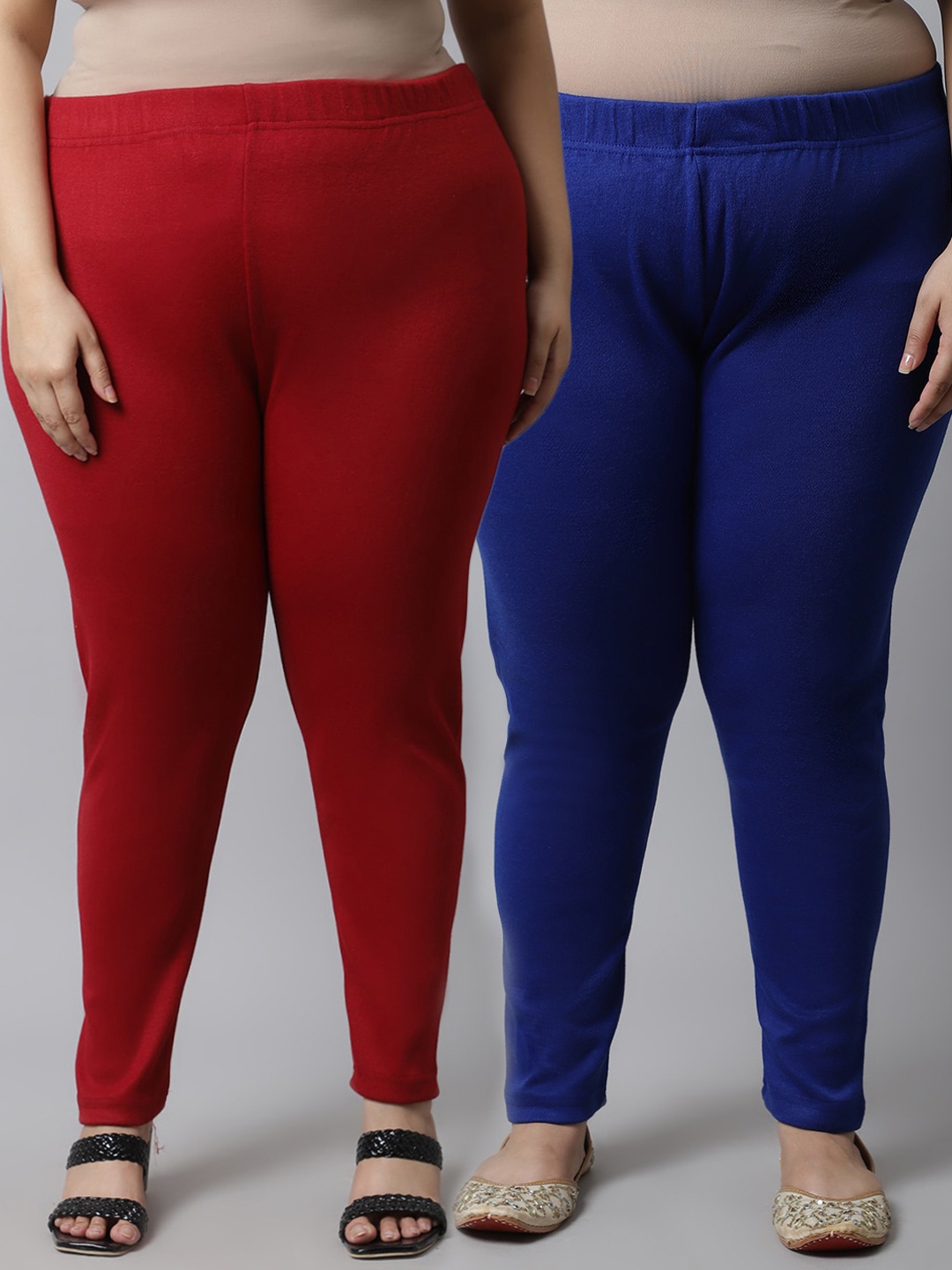 

TAG 7 Women Pack Of 2 Plus Size Solid Ankle-Length Leggings, Maroon