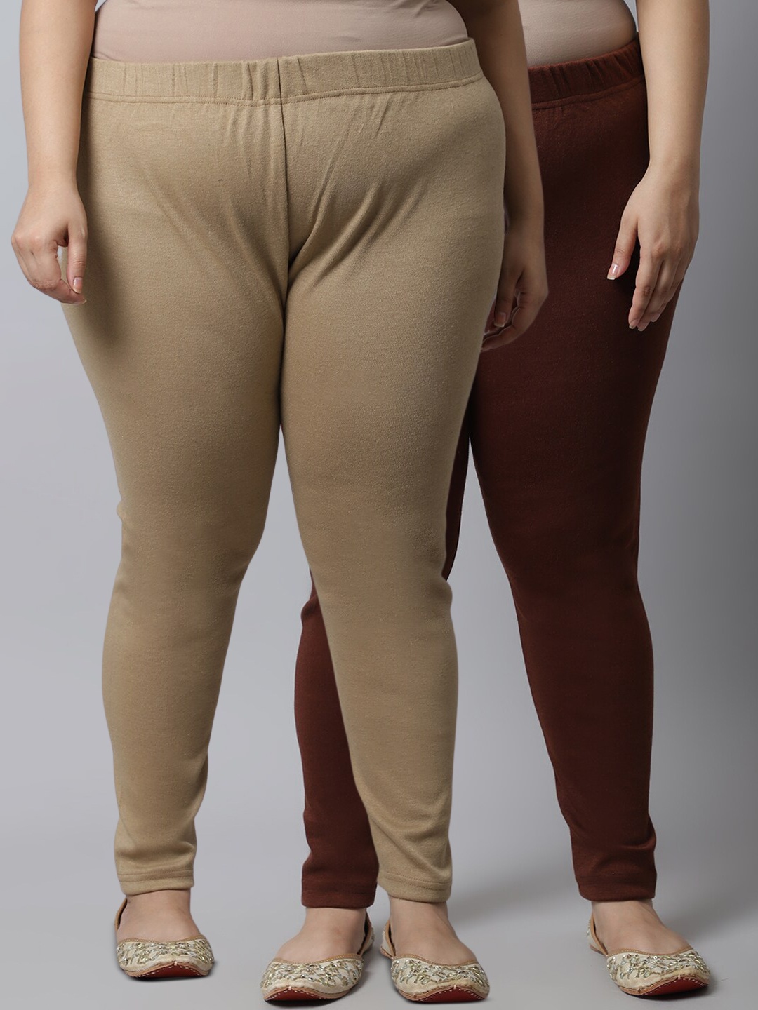 

TAG 7 Women Pack Of 2 Plus Size Solid Ankle-Length Leggings, Brown