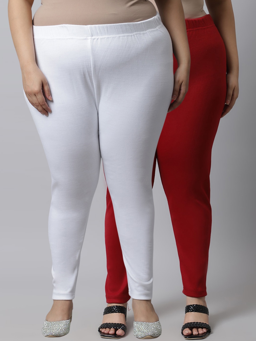 

TAG 7 Plus Size Women Pack of 2 Solid Ankle-Length Leggings, Maroon