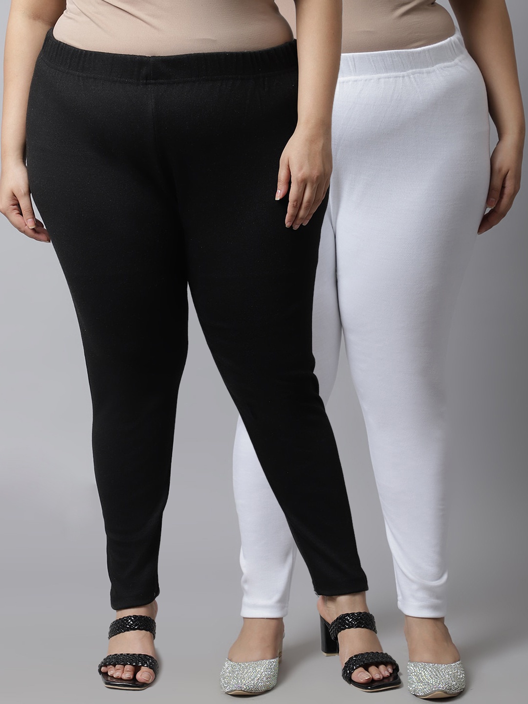 

TAG 7 Women Pack Of 2 Plus Size Solid Ankle Length Leggings, Black