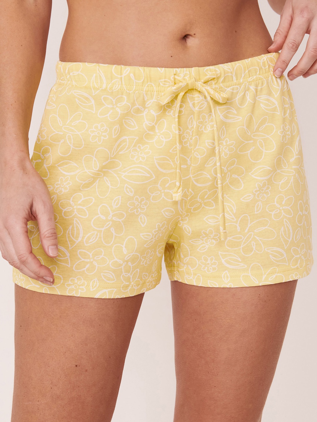 

La Vie en Rose Women Yellow Cotton Floral Printed Shorts