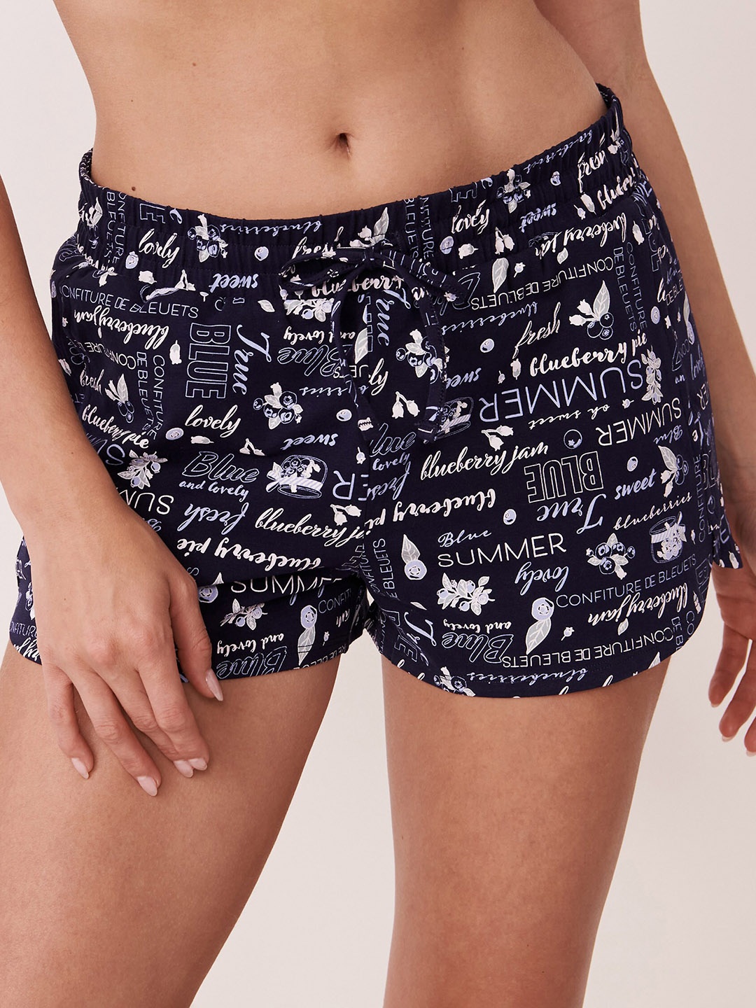 

La Vie en Rose Women Blue Typography Printed Shorts