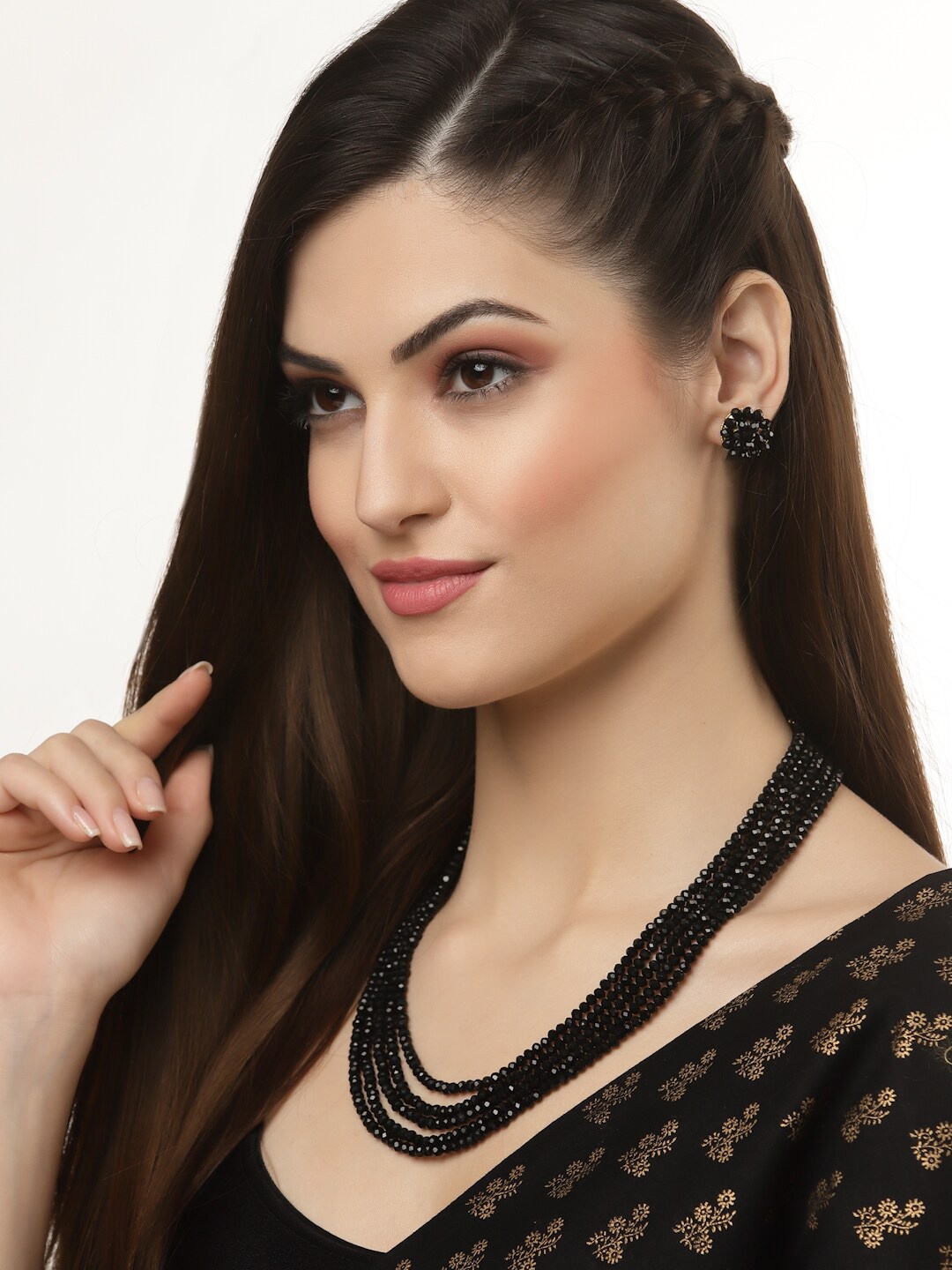 

Arrabi Black Crystal Beaded Jewellery Set