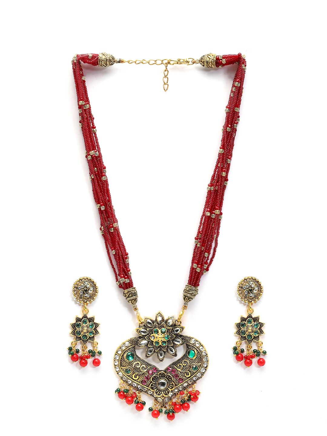 

Arrabi Gold-Plated Stone-Studded & Beaded Jewellery Set