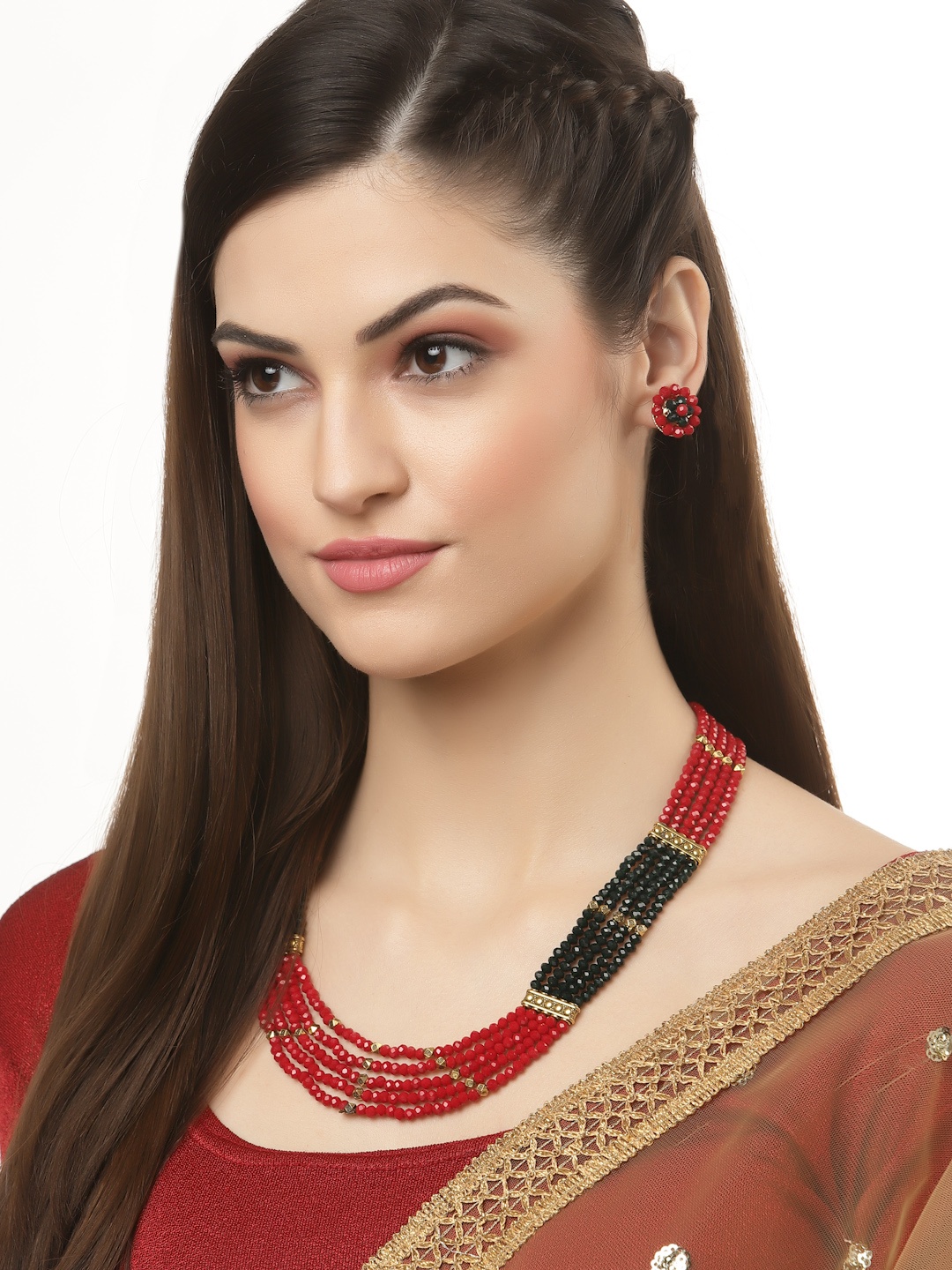 

Arrabi Gold-Toned Beaded Jewellery Set, Red