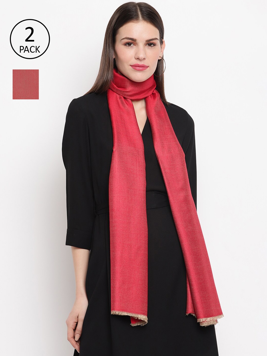 

Tossido Women Red & Gold-Toned Pack of 2 Stole