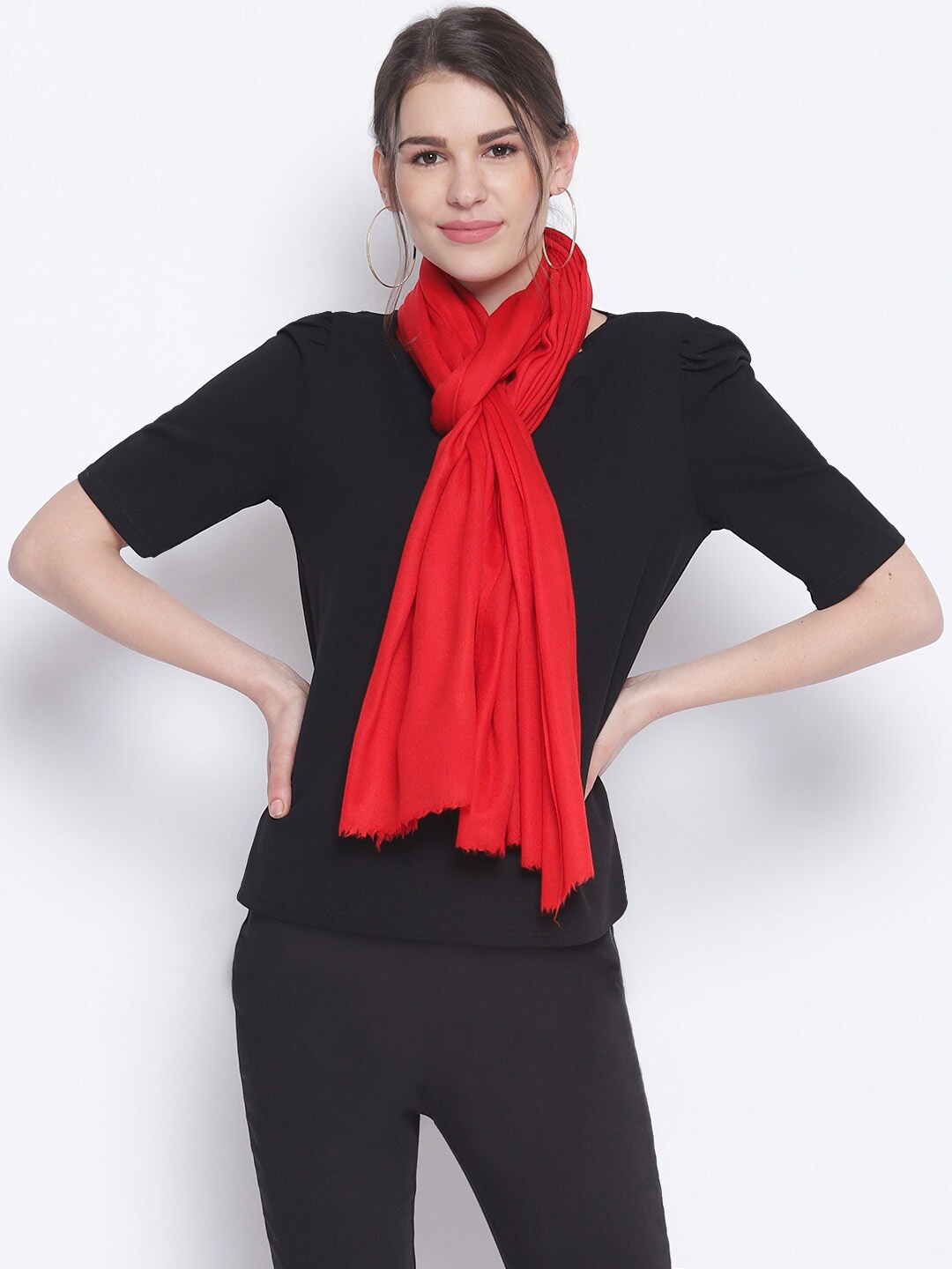 

Tossido Women Red Solid Wool Stole