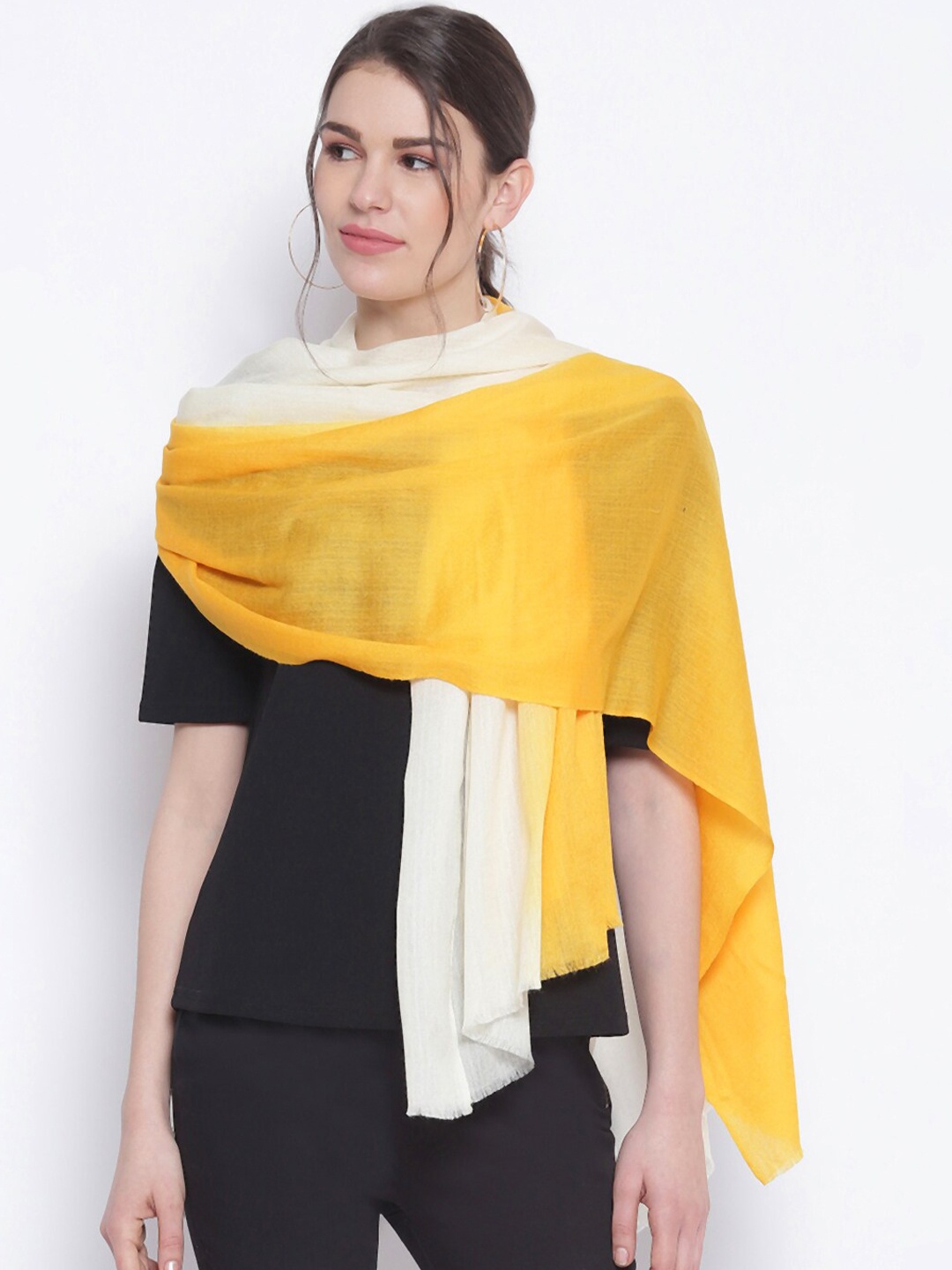 

Tossido Women Yellow And White Pure Cashmere Stole