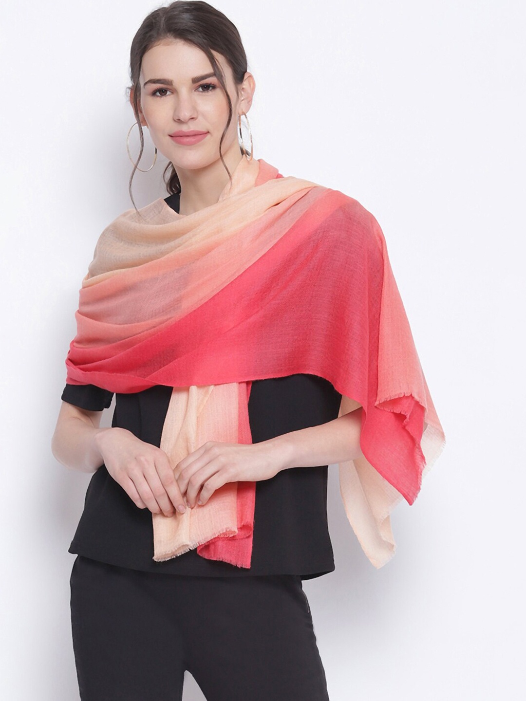 

Tossido Women Peach & Cream Dyed Wool Stole