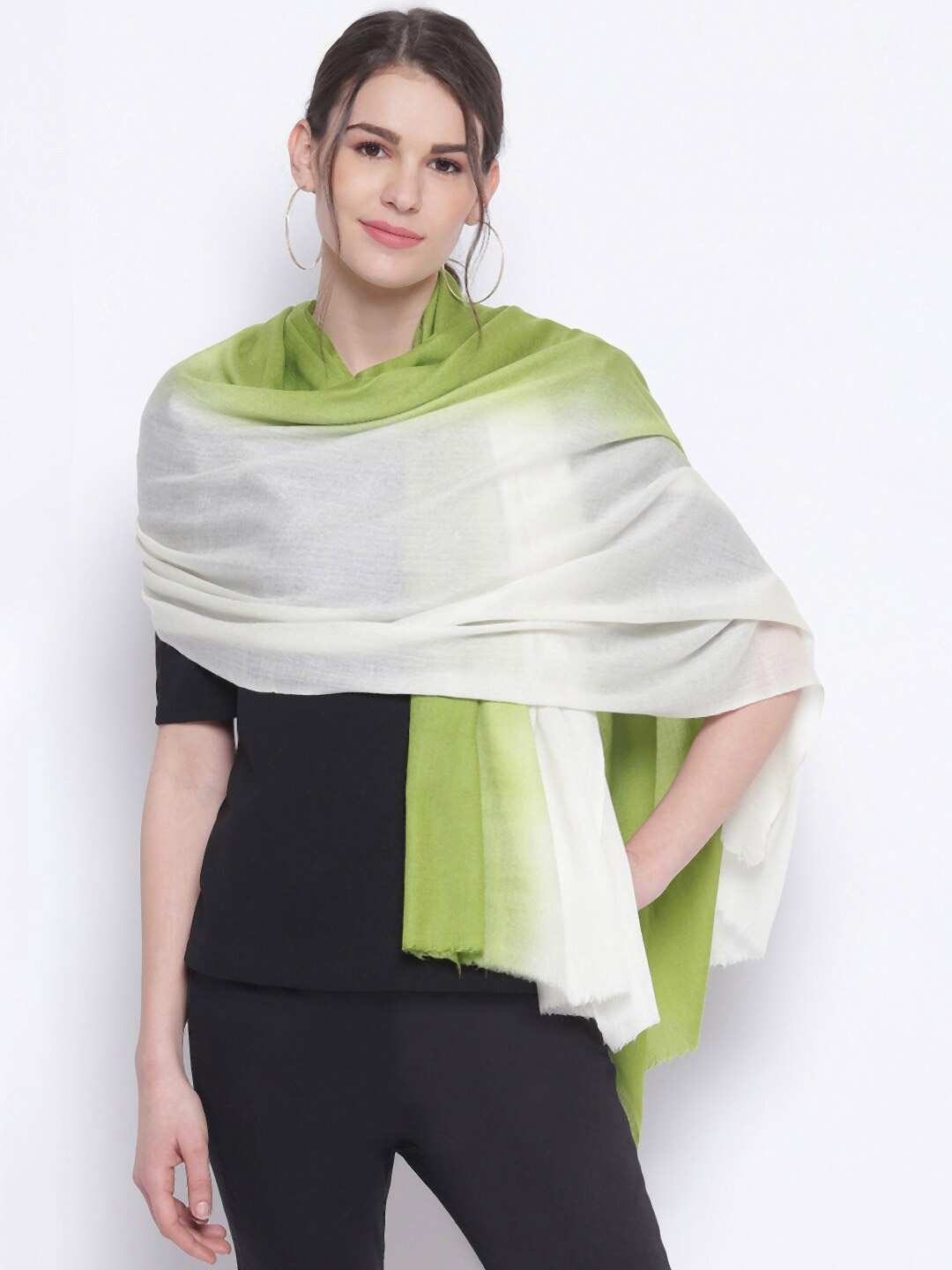 

Tossido Women Green & White Wool Ombre Stole