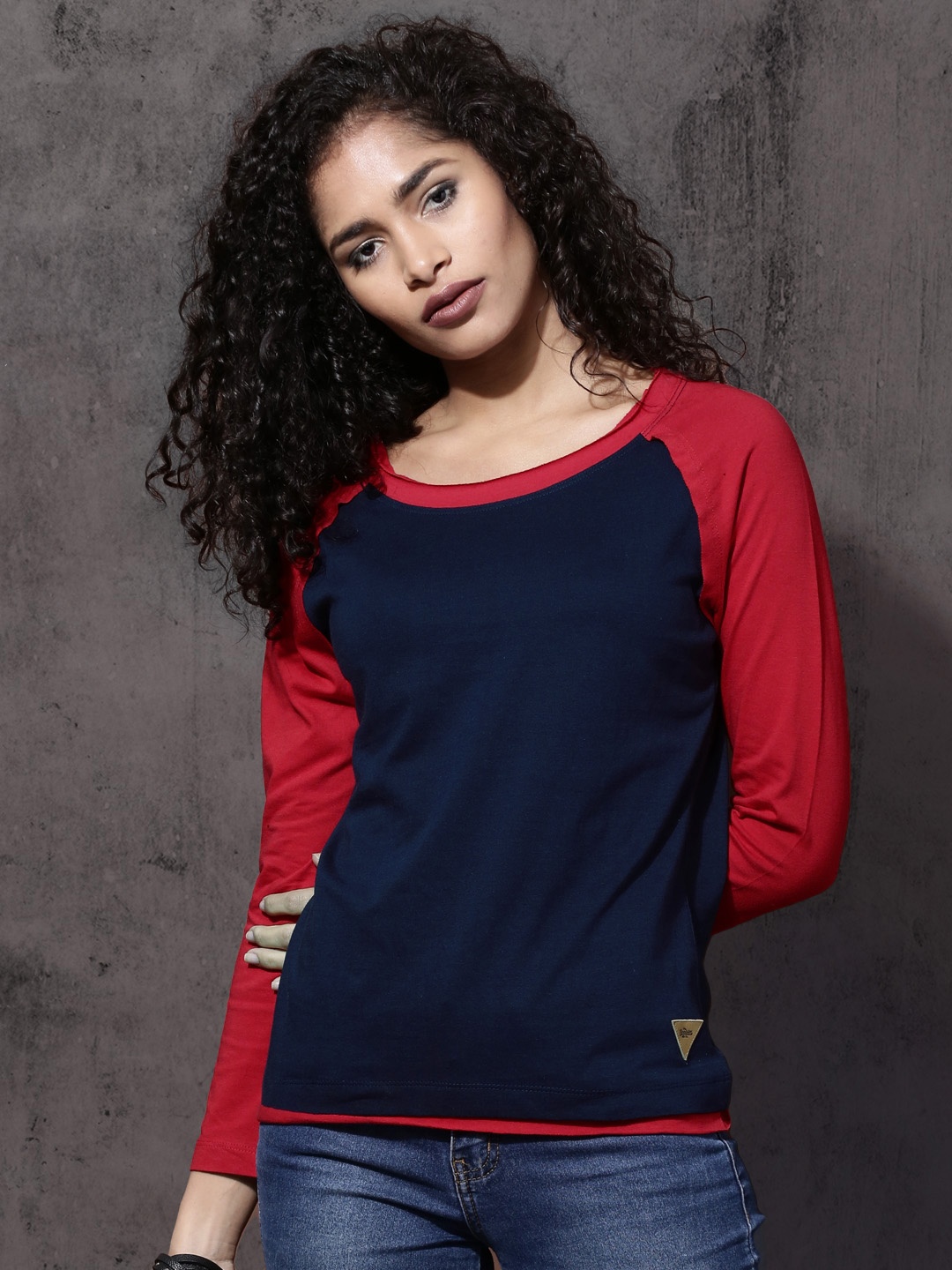 

Roadster Women Navy Red Pure Cotton T-shirt, Navy blue