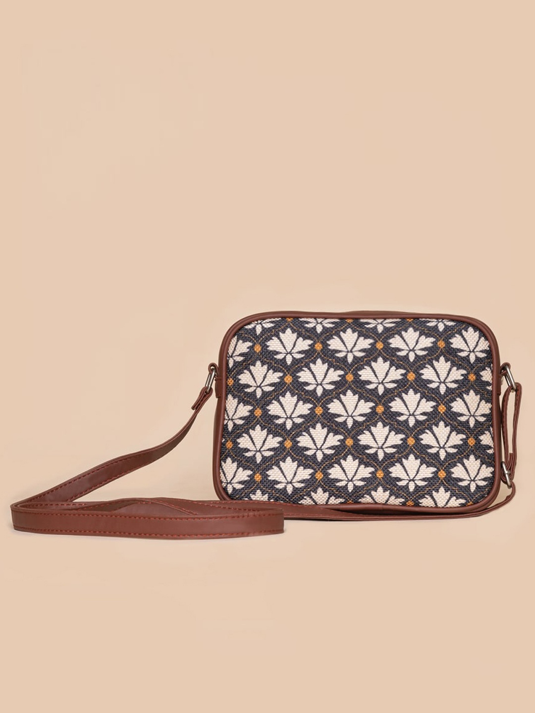 

ZOUK Black Floral Printed Structured Sling Bag
