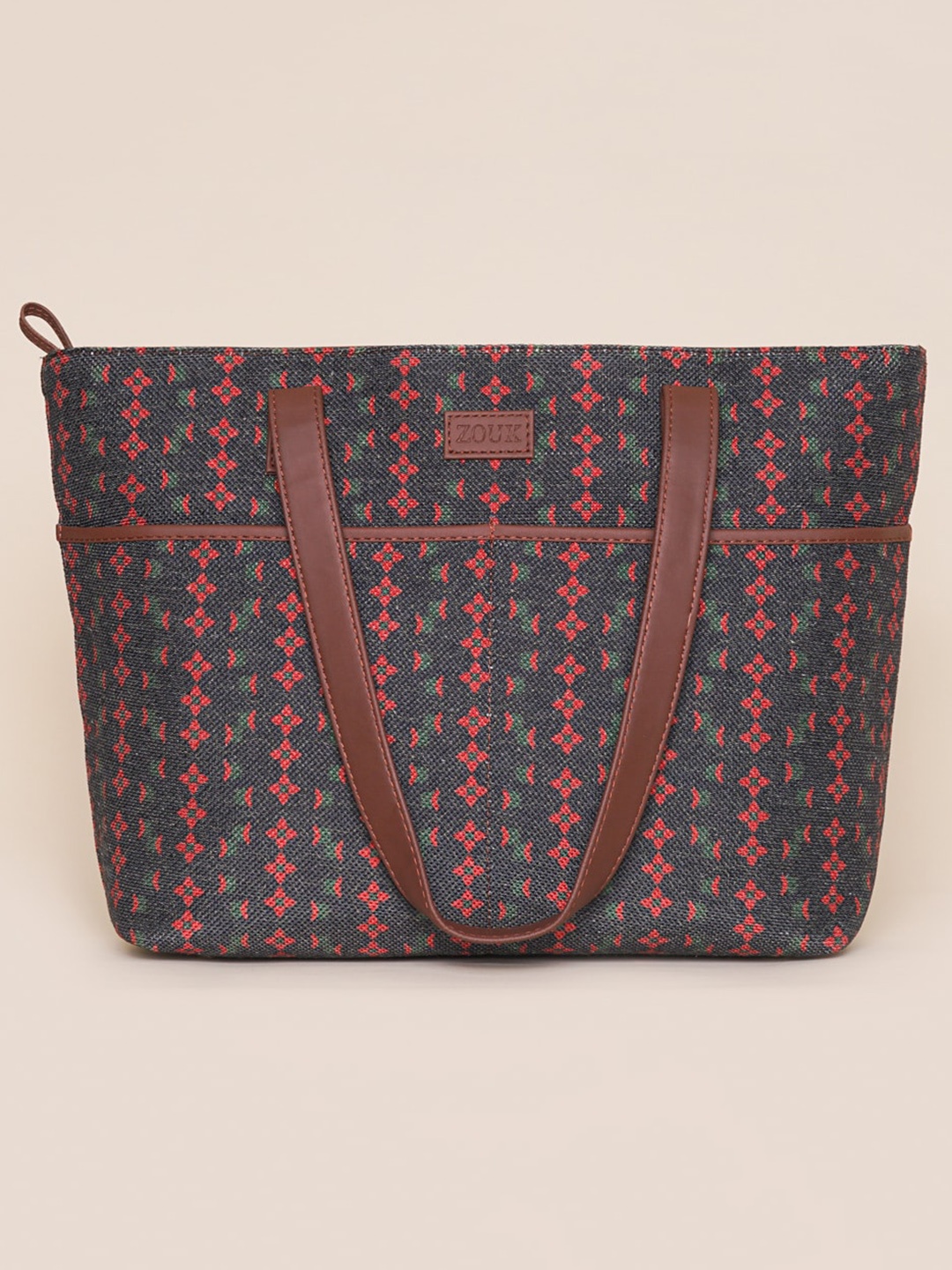 

ZOUK Black Floral Bucket Tote Bag