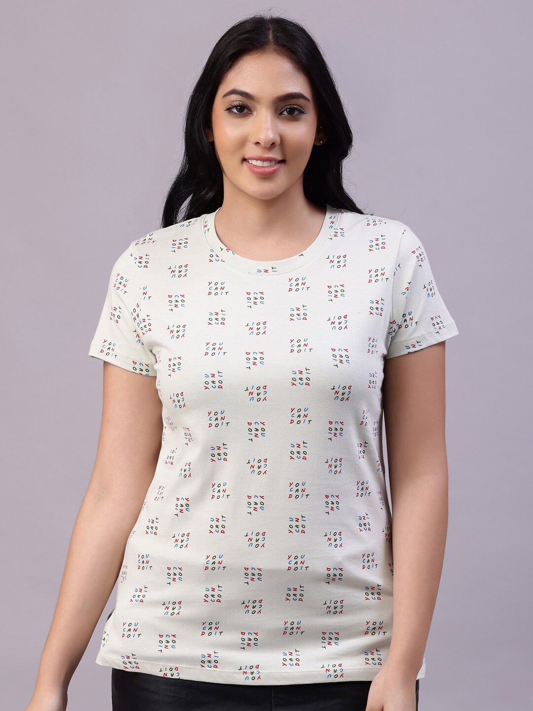 

TITTLI Women Green Printed Half Sleeve Cotton T-Shirt