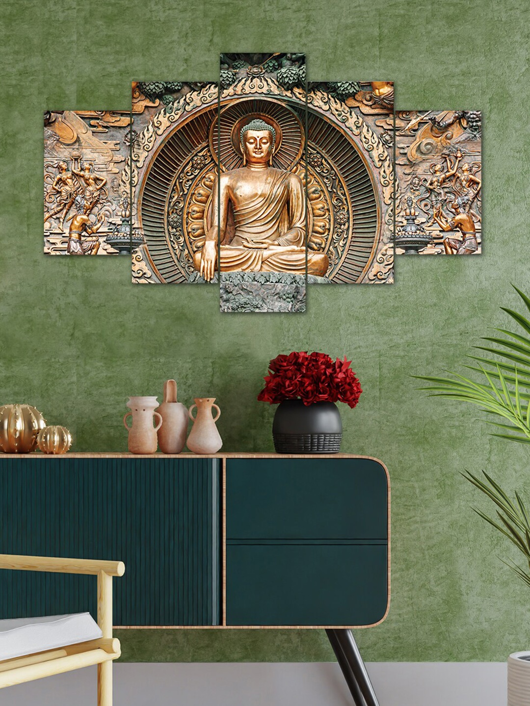 

Perpetual Gold & Grey Set of 5 Buddha Wall Paintings