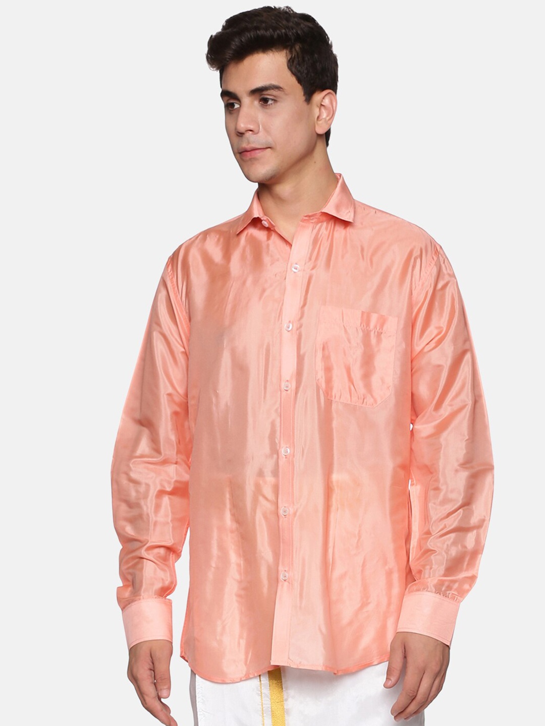 

Sethukrishna Men Peach-Coloured Casual Silk Shirt