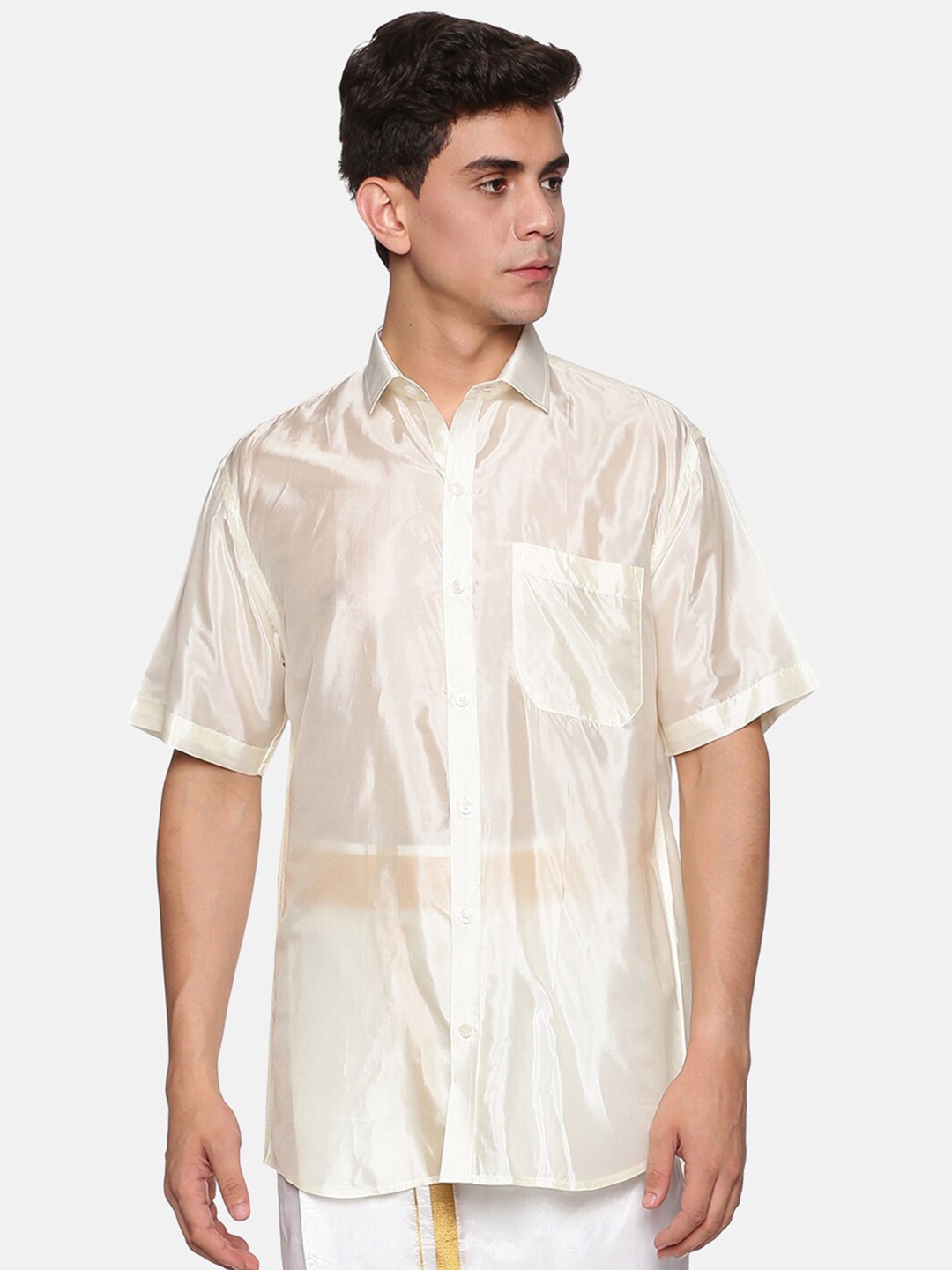 

Sethukrishna Men Cream-Coloured Standard Casual Shirt