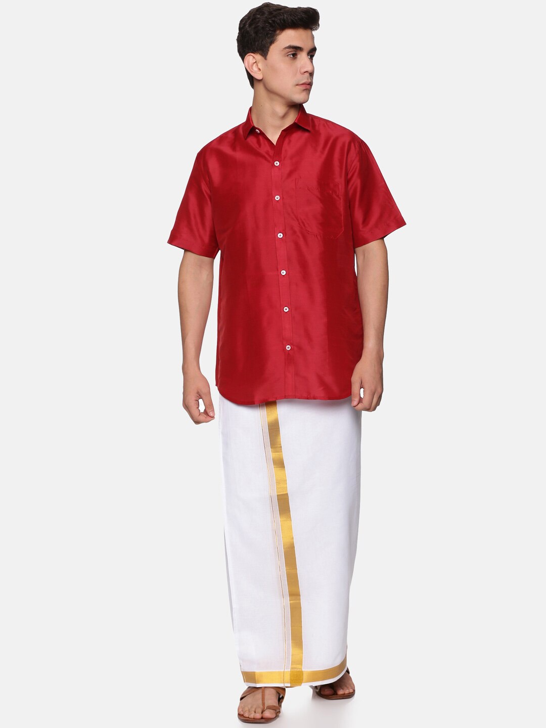 

Sethukrishna Men Maroon & White Shirt with Dhoti