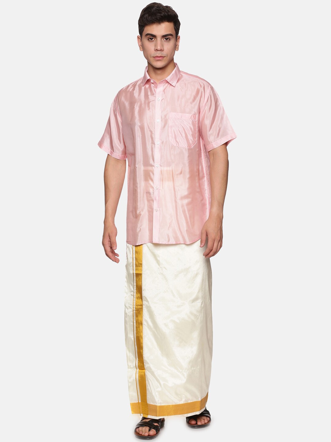 

Sethukrishna Men Pink & White Shirt with Dhoti